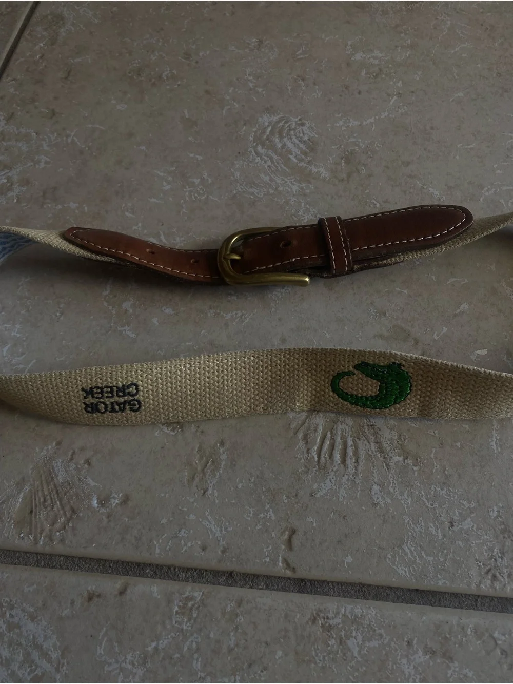 Kids Brown Leather-Trim Canvas Belt
